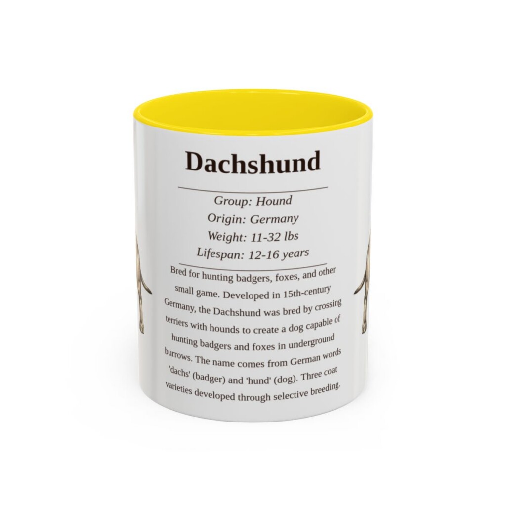 11oz Dachshund Mug, Yellow, front view