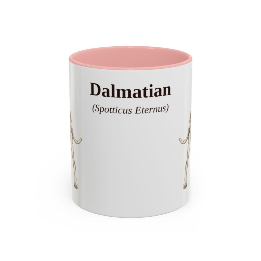 11oz Dalmatian Latin Mug, Pink, front view