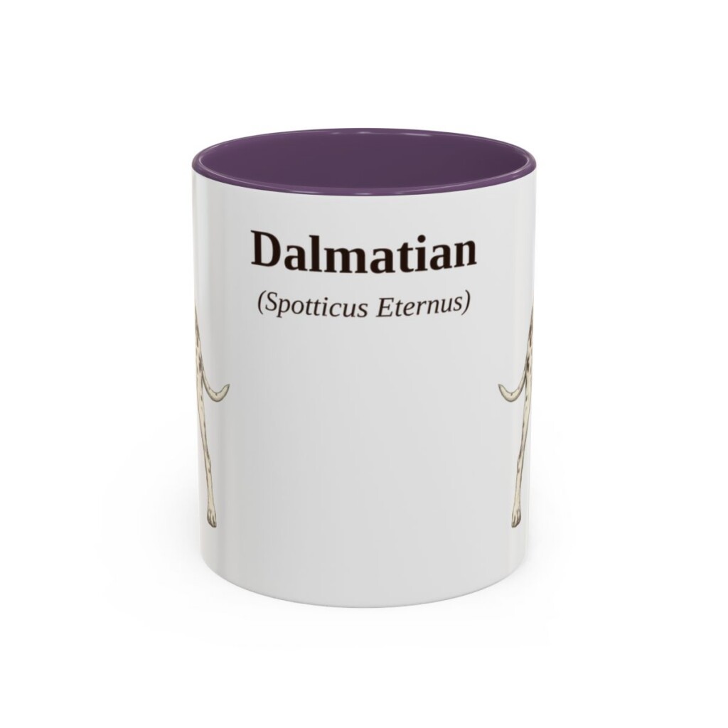 11oz Dalmatian Latin Mug, Purple, front view