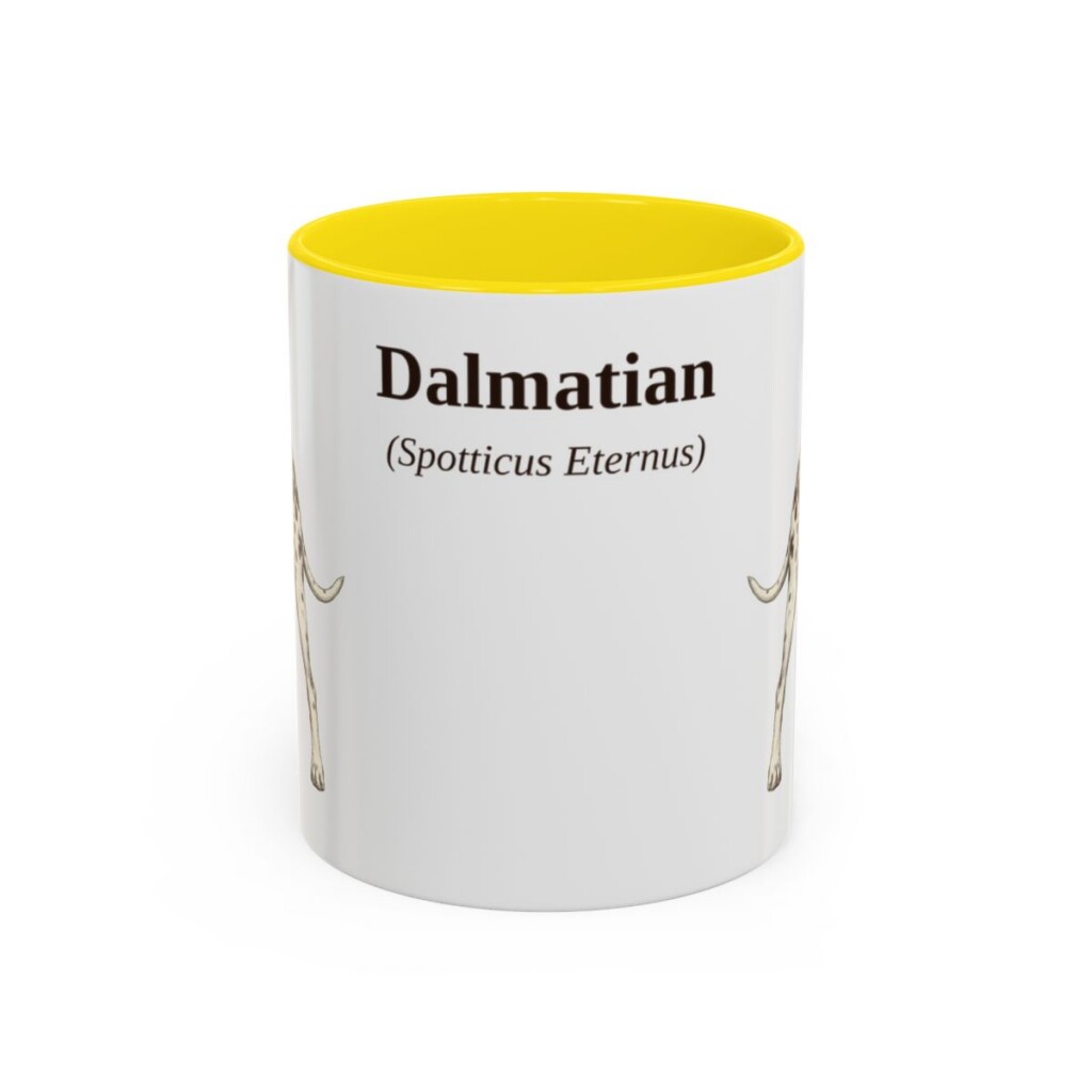 11oz Dalmatian Latin Mug, Yellow, front view