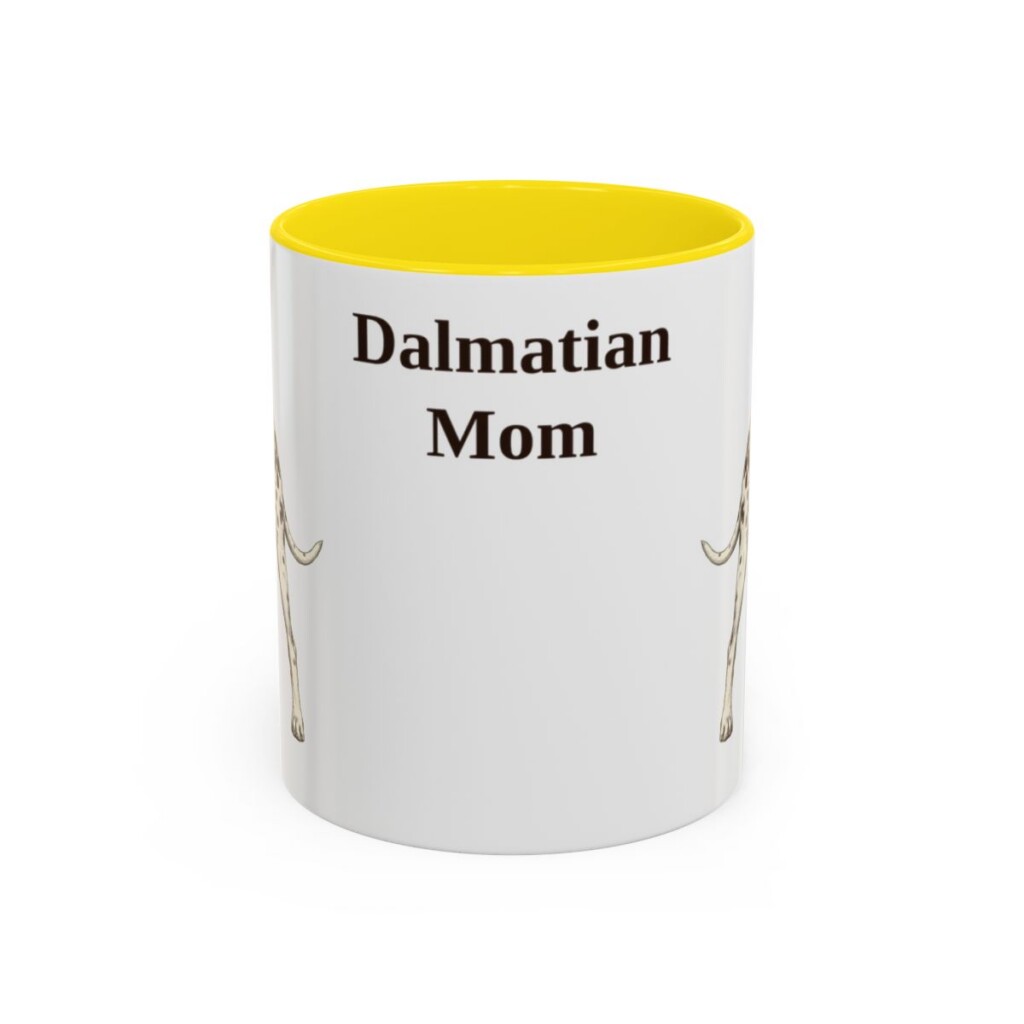 11oz Dalmatian Dog Mom Mug, Yellow, front view