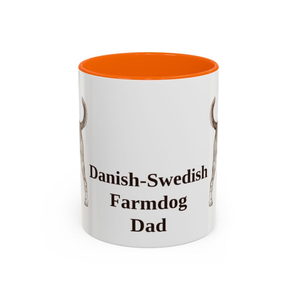 11oz Danish-Swedish Farmdog Dog Dad Mug, Orange, front view