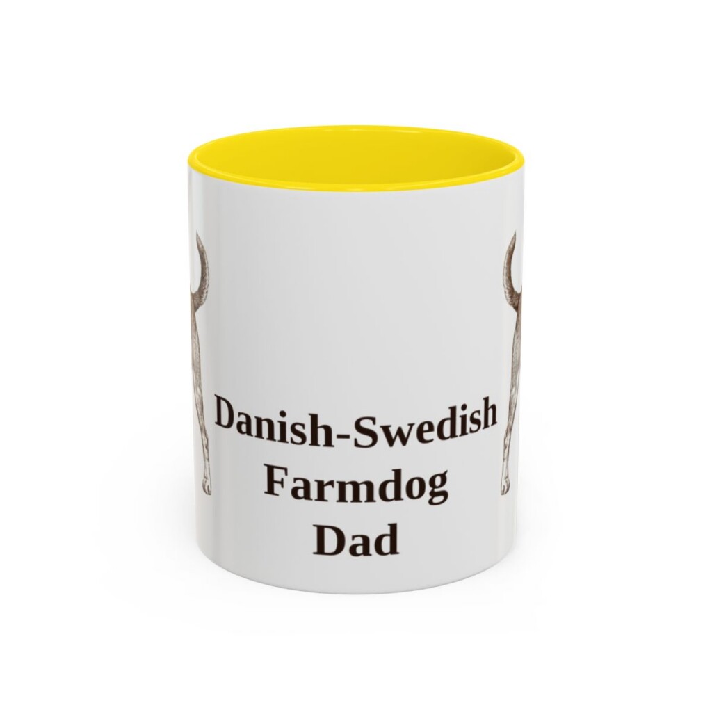 11oz Danish-Swedish Farmdog Dog Dad Mug, Yellow, front view