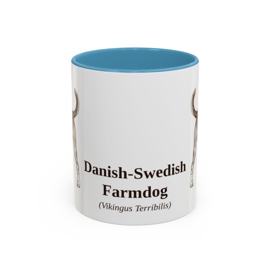 11oz-danish-swedish-farmdog-mug-latin-light-blue 11oz Danish-Swedish Farmdog Latin Mug, Light Blue, front view