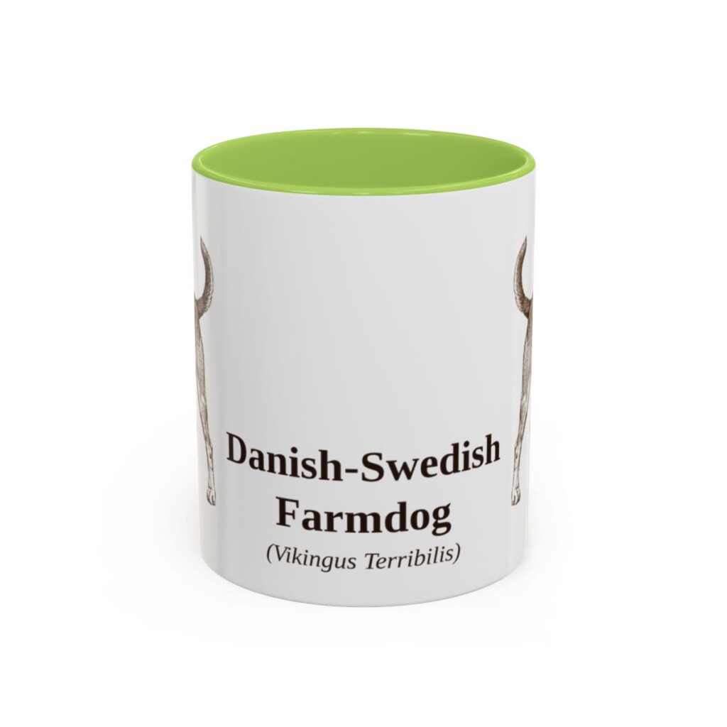 11oz-danish-swedish-farmdog-mug-latin-light-green 11oz Danish-Swedish Farmdog Latin Mug, Light Green, front view