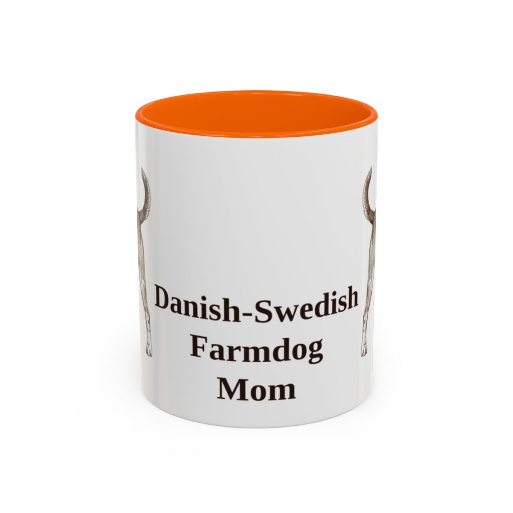 11oz Danish-Swedish Farmdog Dog Mom Mug, Orange, front view