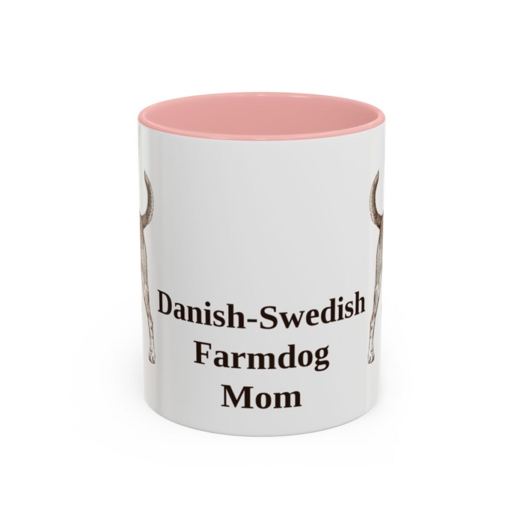 11oz Danish-Swedish Farmdog Dog Mom Mug, Pink, front view