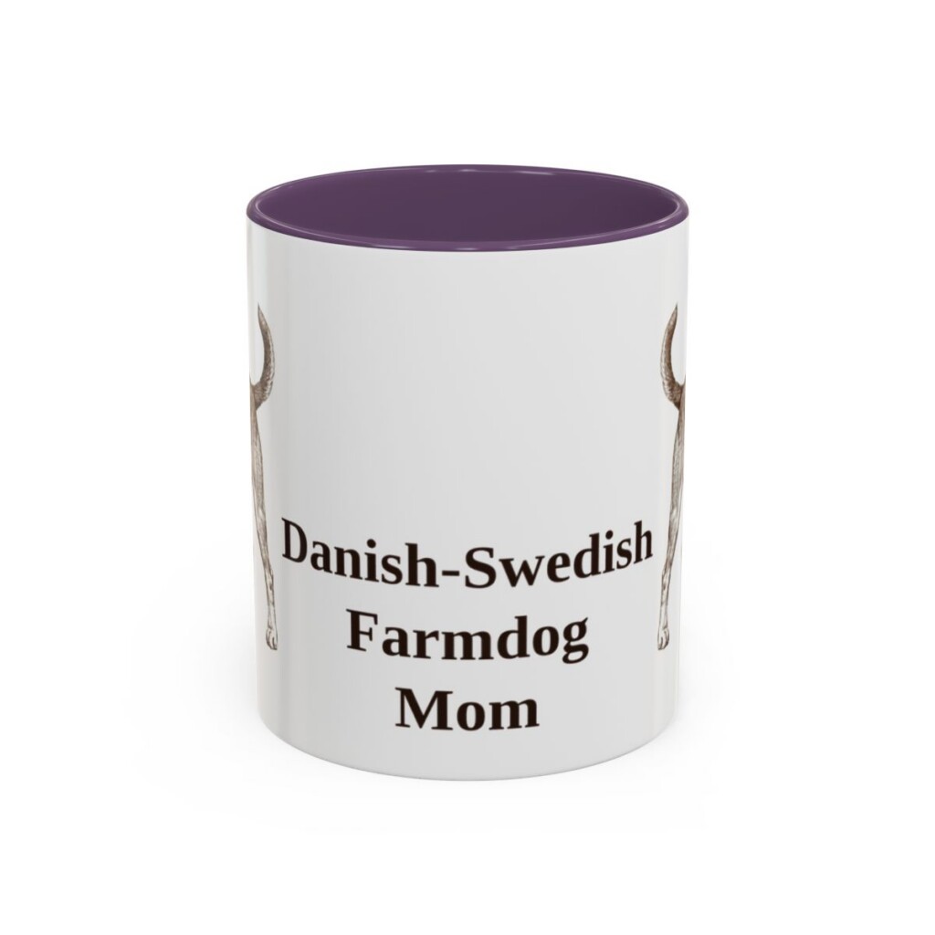 11oz Danish-Swedish Farmdog Dog Mom Mug, Purple, front view