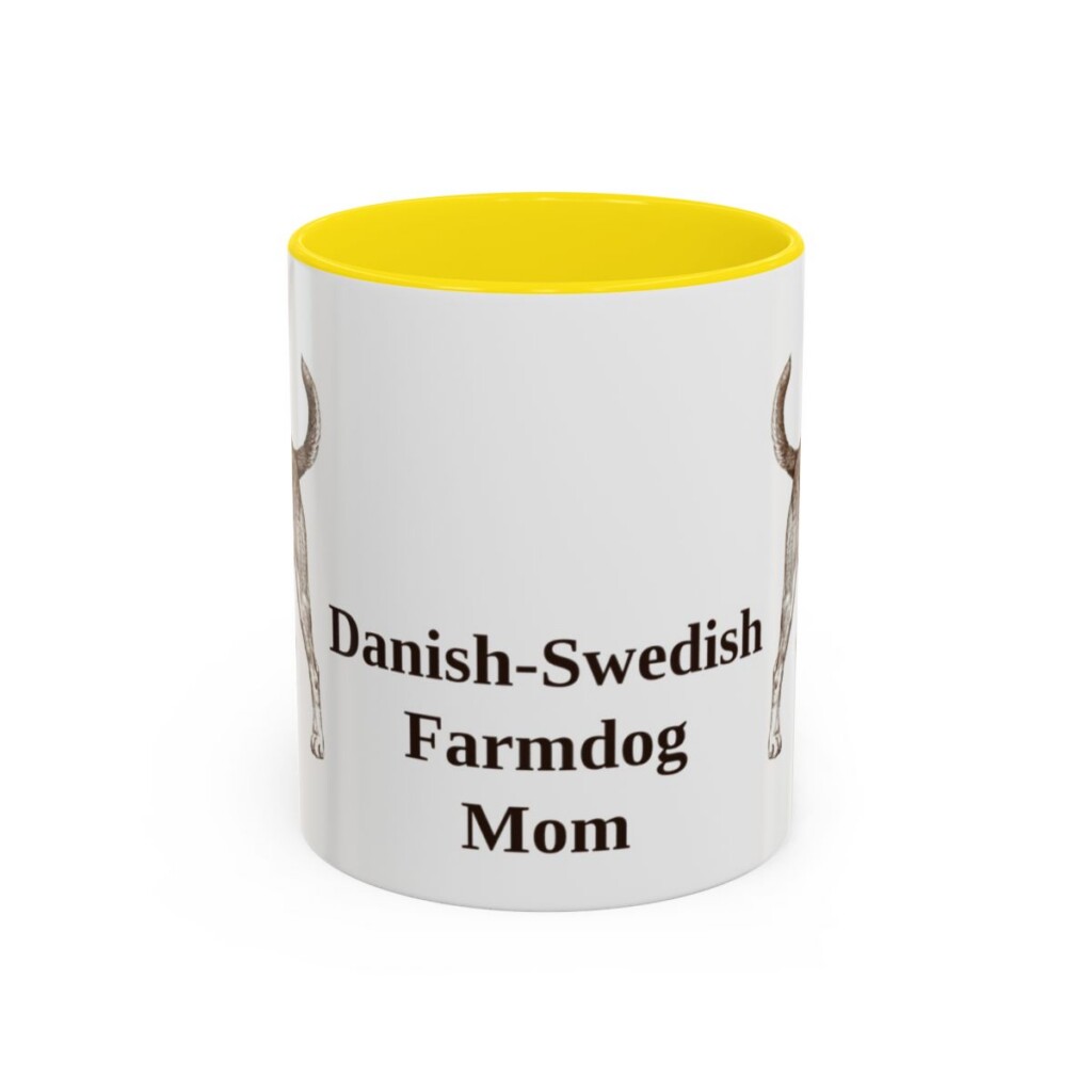 11oz Danish-Swedish Farmdog Dog Mom Mug, Yellow, front view