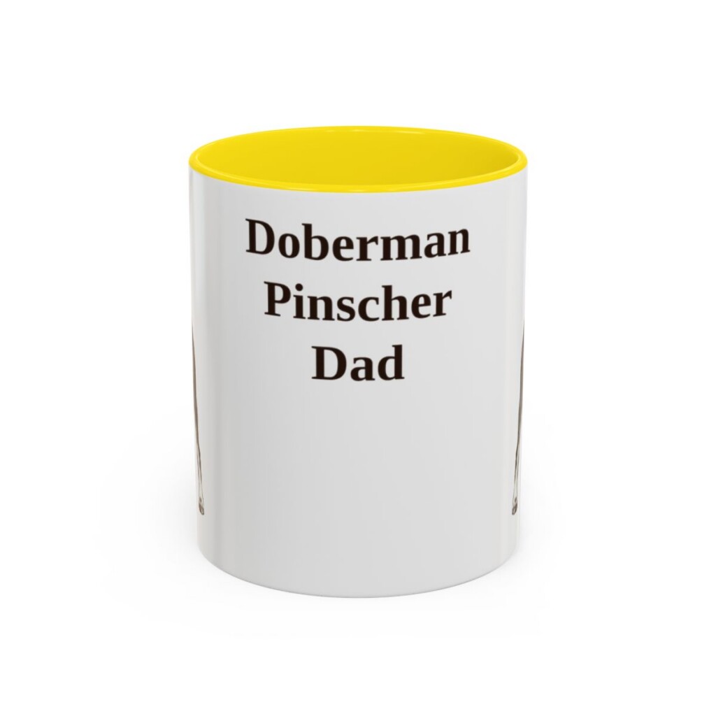 11oz Doberman Pinscher Dog Dad Mug, Yellow, front view