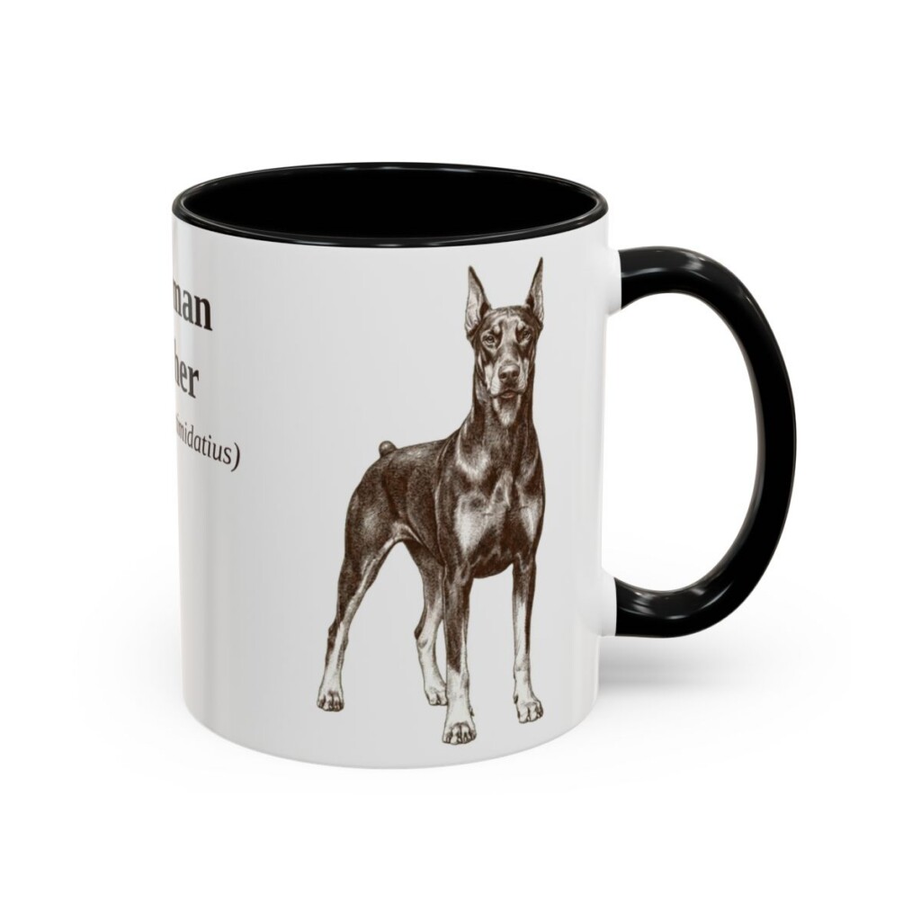 11oz Doberman Pinscher Latin Mug, Black, right side view