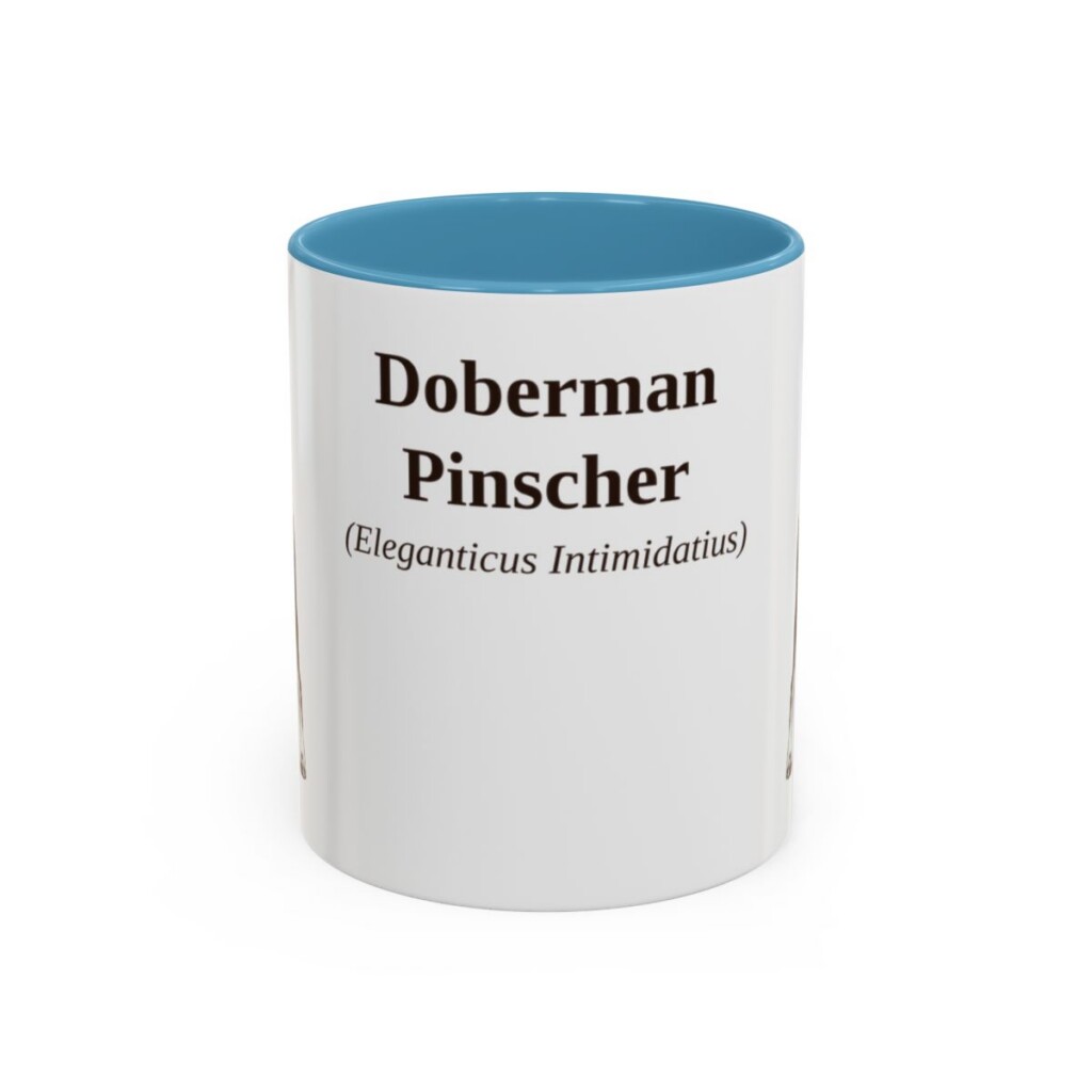 11oz Doberman Pinscher Latin Mug, Light Blue, front view