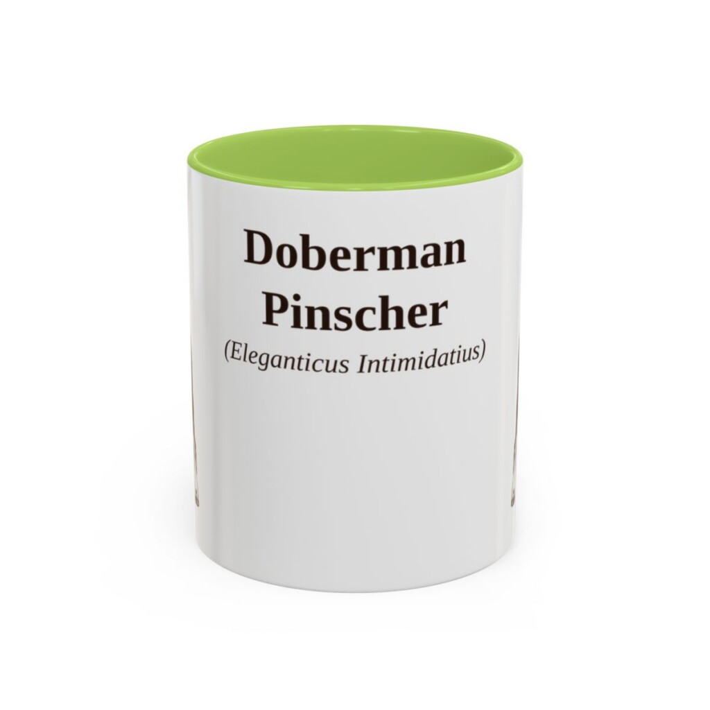 11oz Doberman Pinscher Latin Mug, Light Green, front view