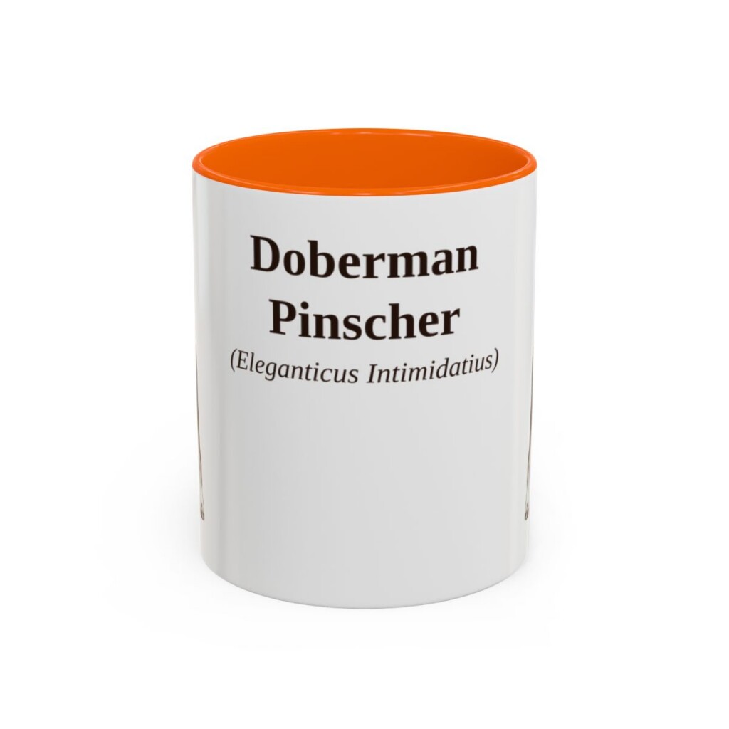11oz Doberman Pinscher Latin Mug, Orange, front view