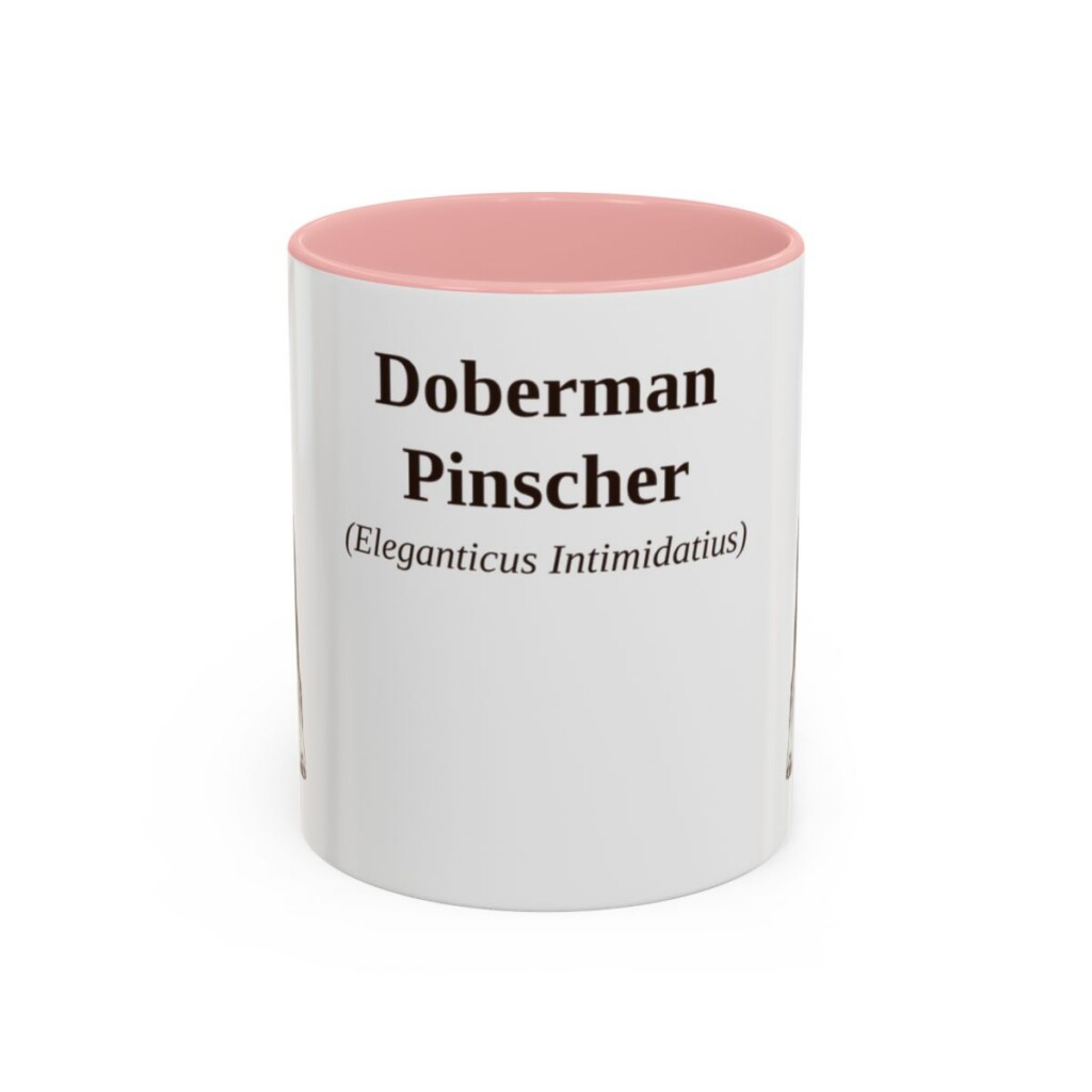 11oz Doberman Pinscher Latin Mug, Pink, front view