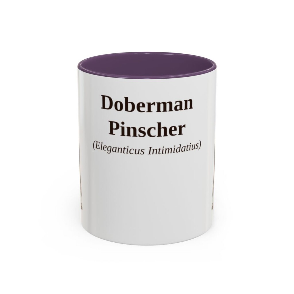 11oz Doberman Pinscher Latin Mug, Purple, front view