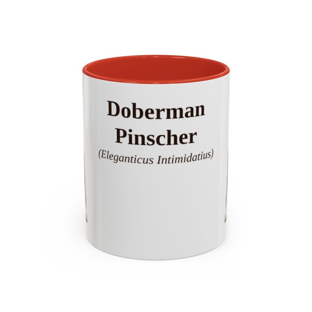 11oz Doberman Pinscher Latin Mug, Red, front view