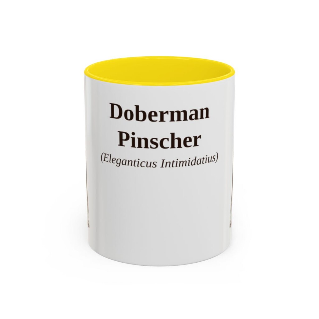 11oz Doberman Pinscher Latin Mug, Yellow, front view