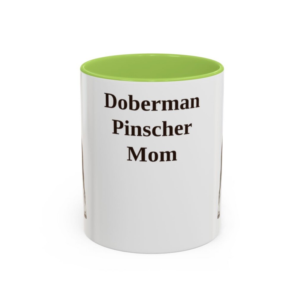 11oz Doberman Pinscher Dog Mom Mug, Light Green, front view