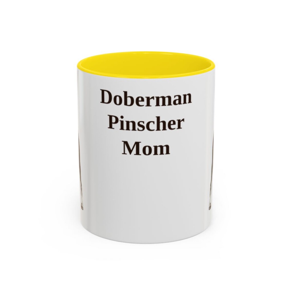 11oz Doberman Pinscher Dog Mom Mug, Yellow, front view