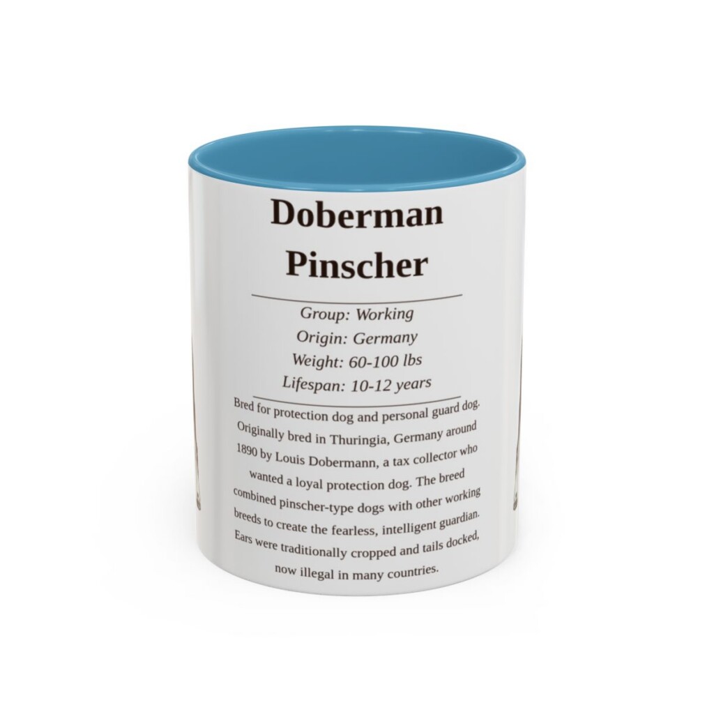 11oz-doberman-pinscher-mug-writeup-light-blue 11oz Doberman Pinscher Mug, Light Blue, front view