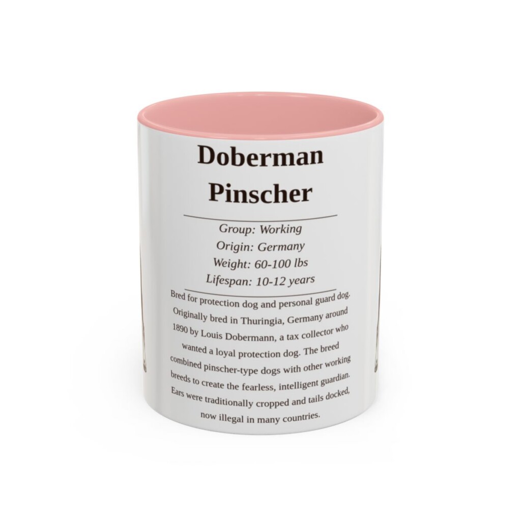 11oz-doberman-pinscher-mug-writeup-pink 11oz Doberman Pinscher Mug, Pink, front view
