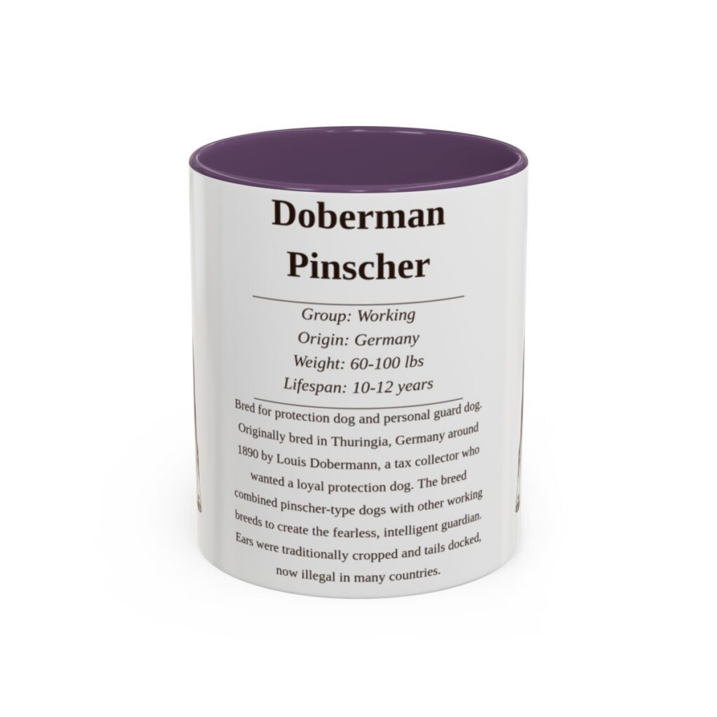 11oz-doberman-pinscher-mug-writeup-purple 11oz Doberman Pinscher Mug, Purple, front view