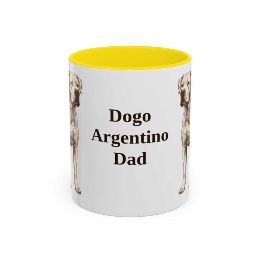 11oz-dogo-argentino-mug-dad-yellow 11oz Dogo Argentino Dog Dad Mug, Yellow, front view