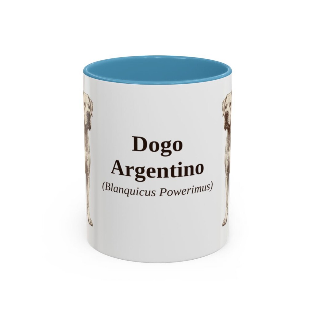 11oz Dogo Argentino Latin Mug, Light Blue, front view