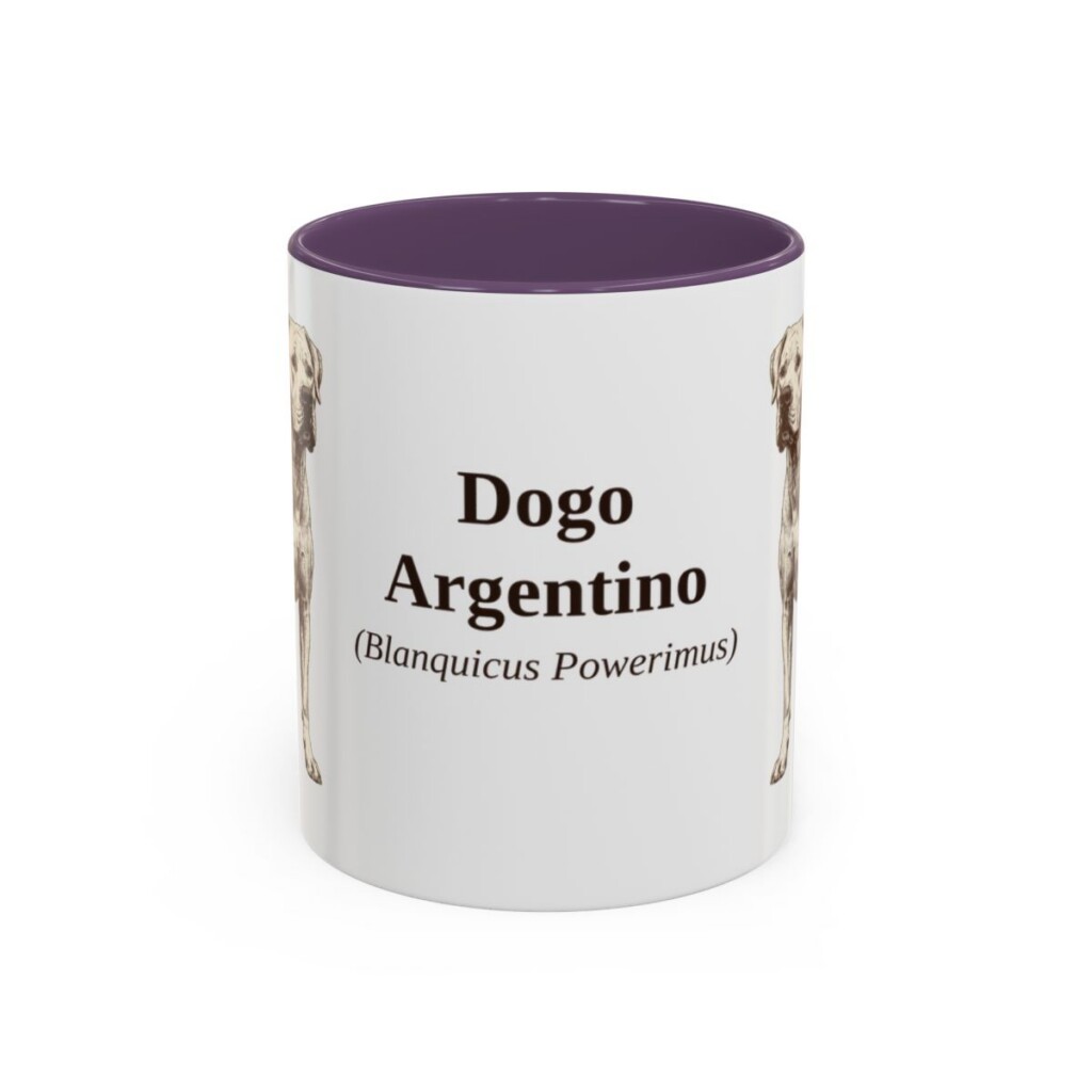 11oz Dogo Argentino Latin Mug, Purple, front view