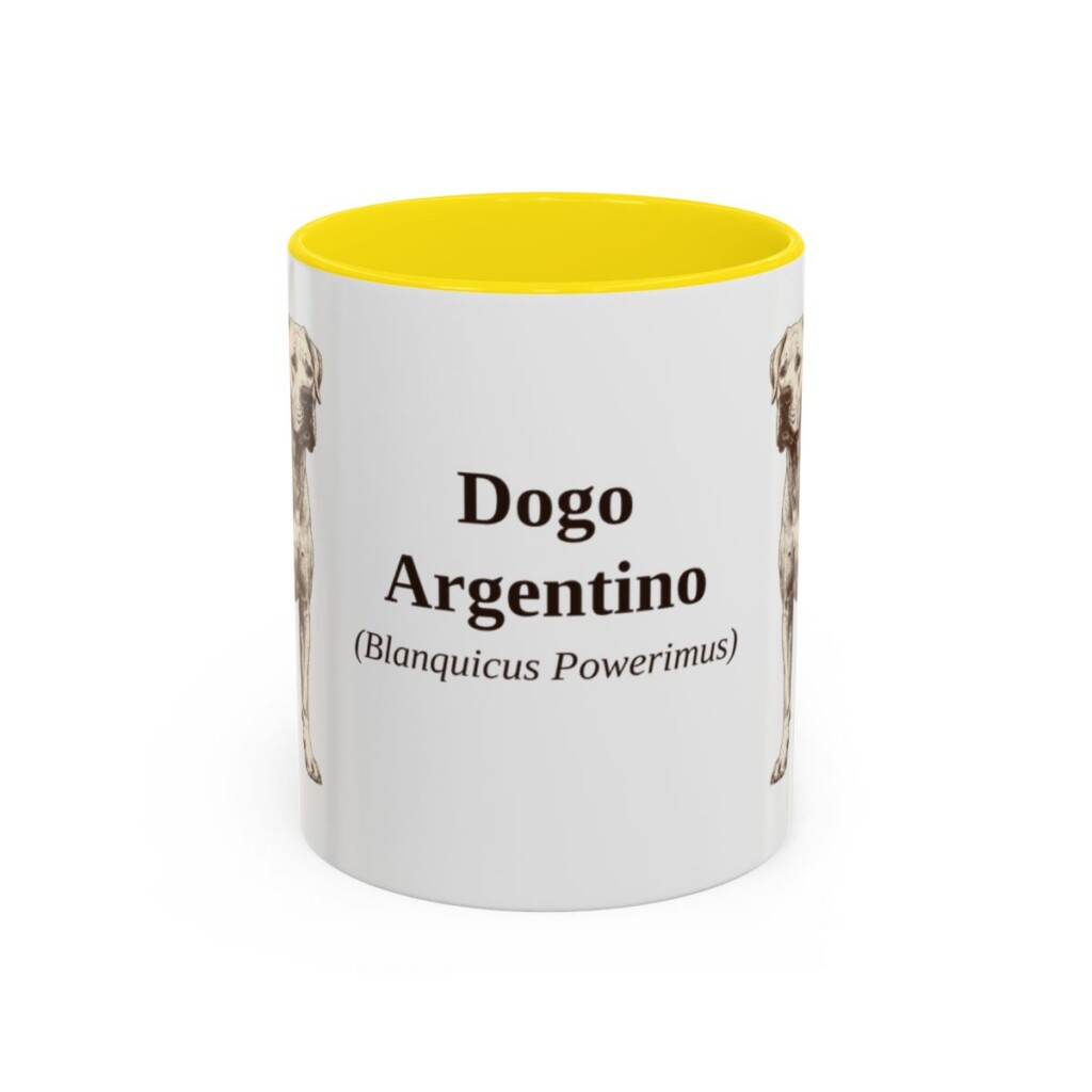 11oz Dogo Argentino Latin Mug, Yellow, front view