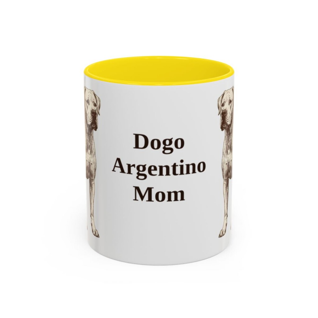 11oz Dogo Argentino Dog Mom Mug, Yellow, front view