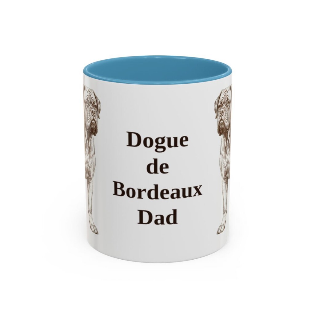 11oz Dogue de Bordeaux Dog Dad Mug, Light Blue, front view
