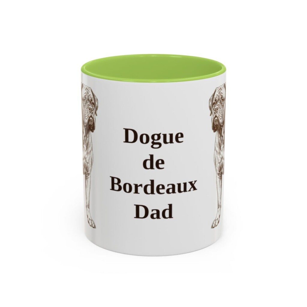11oz Dogue de Bordeaux Dog Dad Mug, Light Green, front view