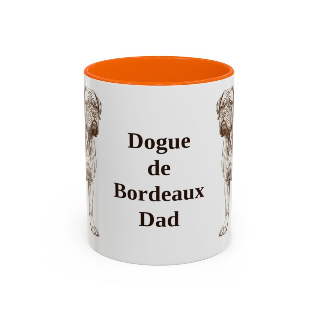 11oz Dogue de Bordeaux Dog Dad Mug, Orange, front view
