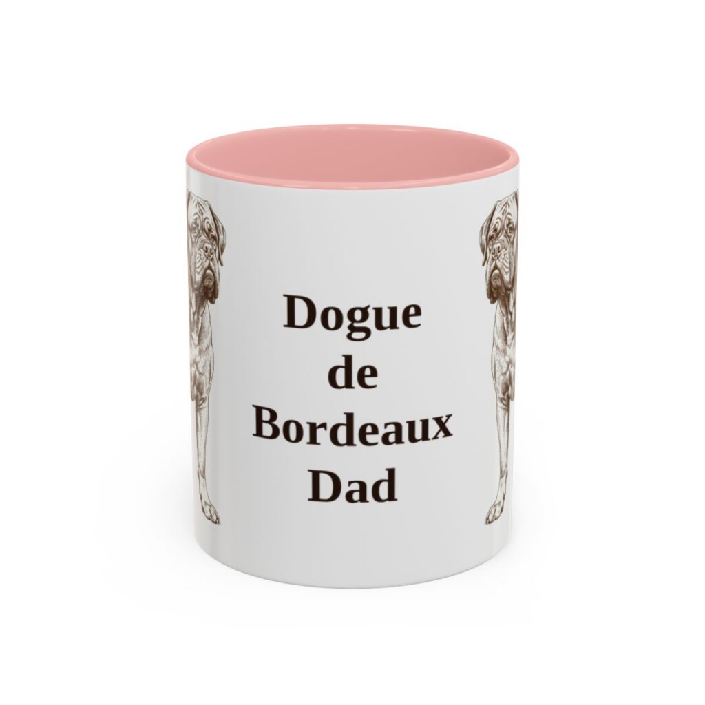 11oz Dogue de Bordeaux Dog Dad Mug, Pink, front view