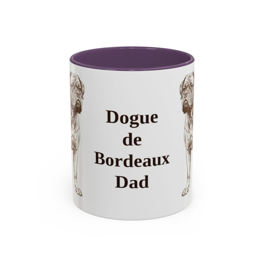 11oz Dogue de Bordeaux Dog Dad Mug, Purple, front view