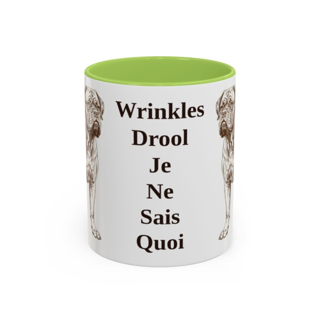 11oz Funny Dogue de Bordeaux Mug, Light Green, front view