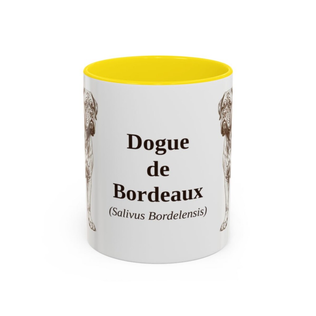 11oz Dogue de Bordeaux Latin Mug, Yellow, front view