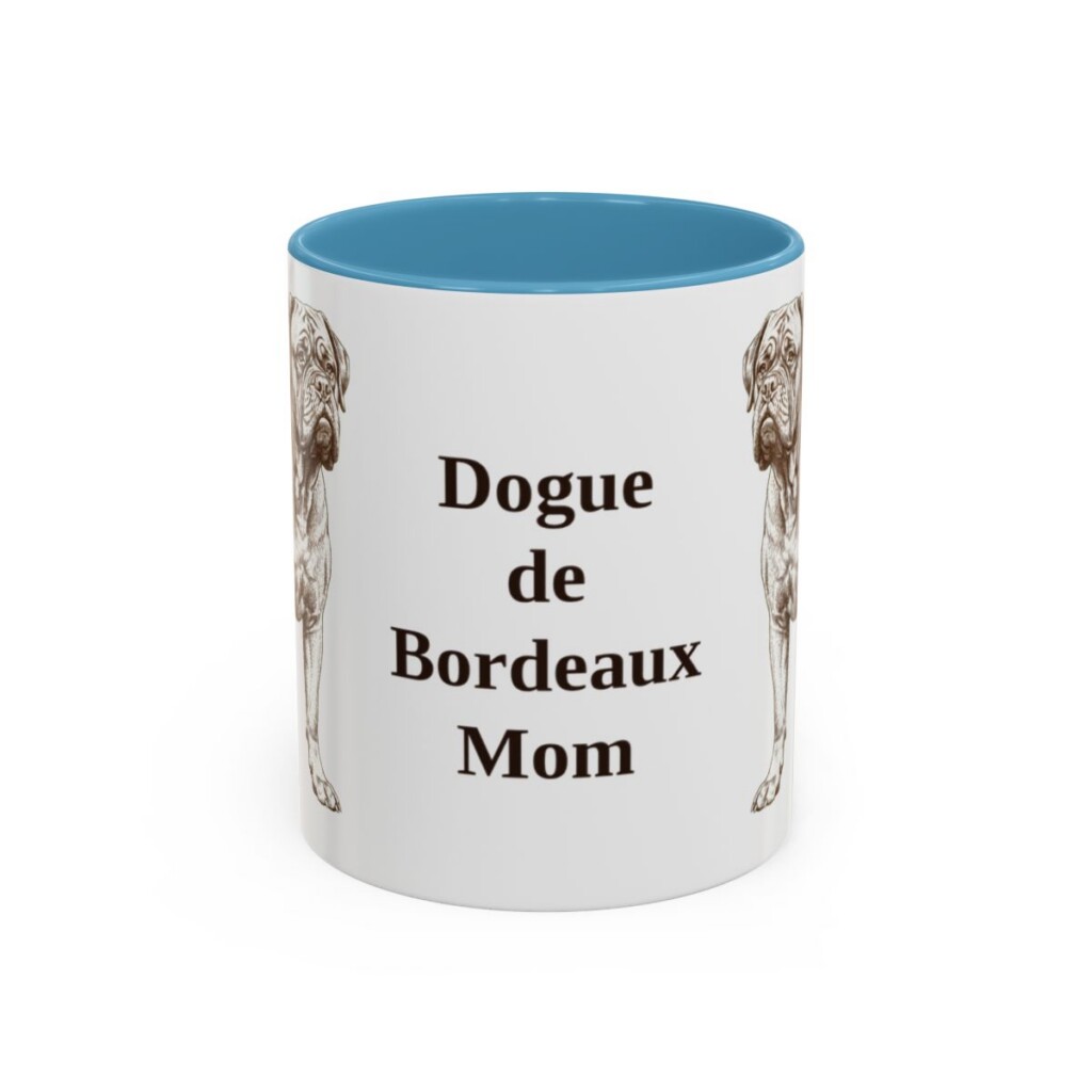11oz Dogue de Bordeaux Dog Mom Mug, Light Blue, front view