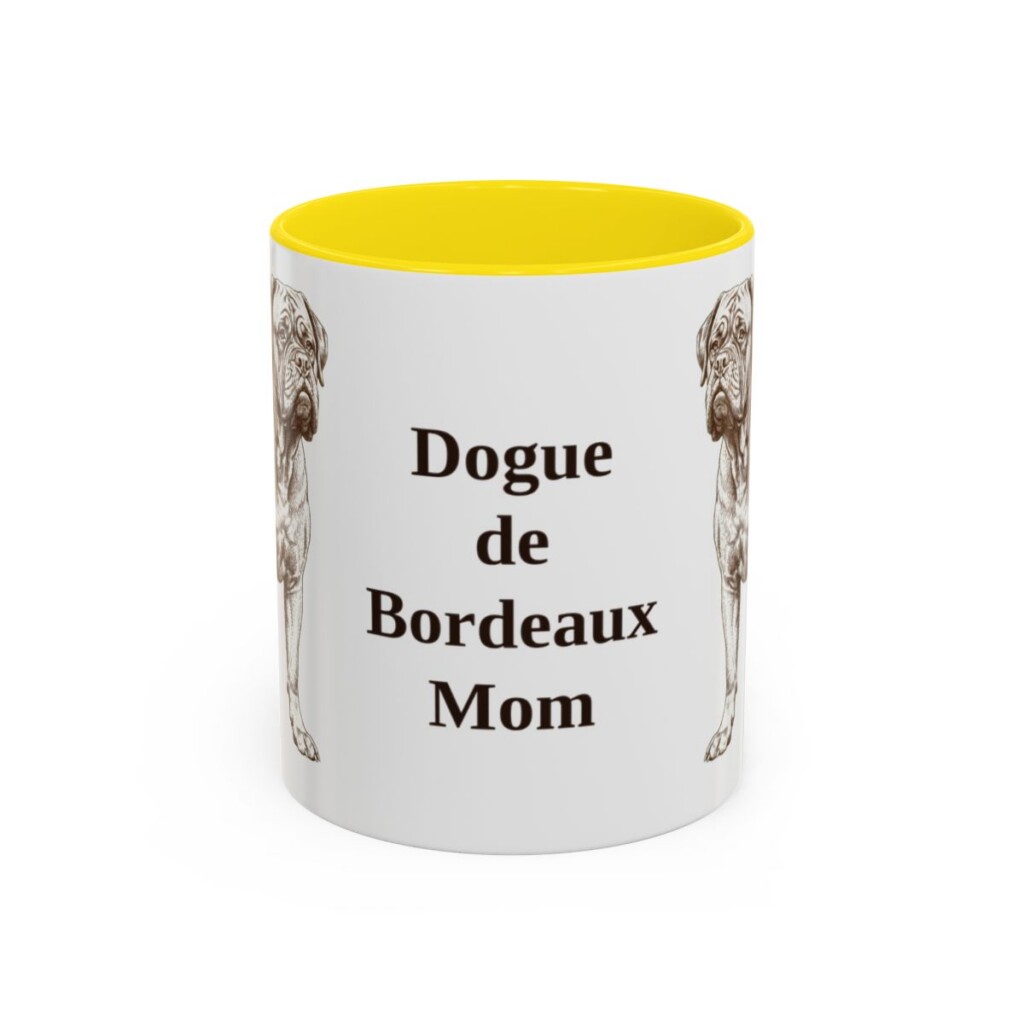 11oz Dogue de Bordeaux Dog Mom Mug, Yellow, front view