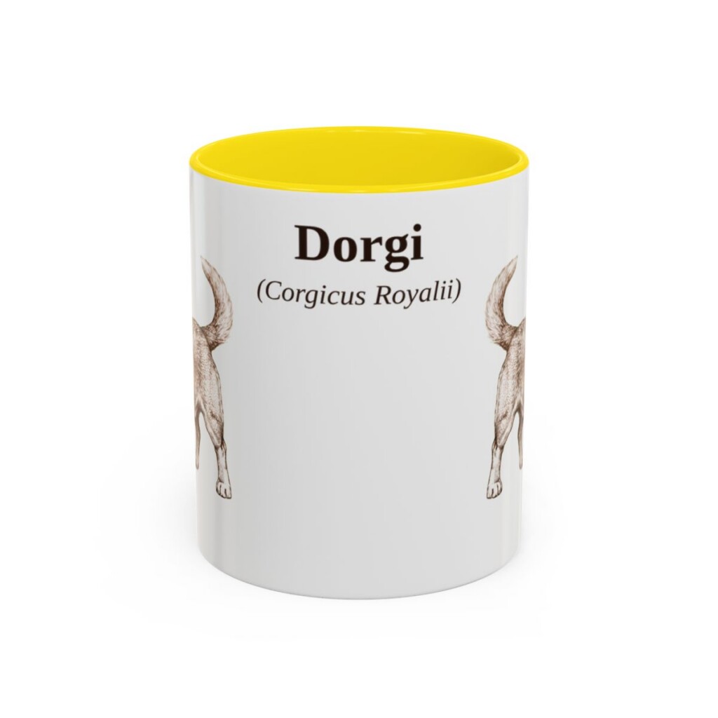 11oz Dorgi Latin Mug, Yellow, front view