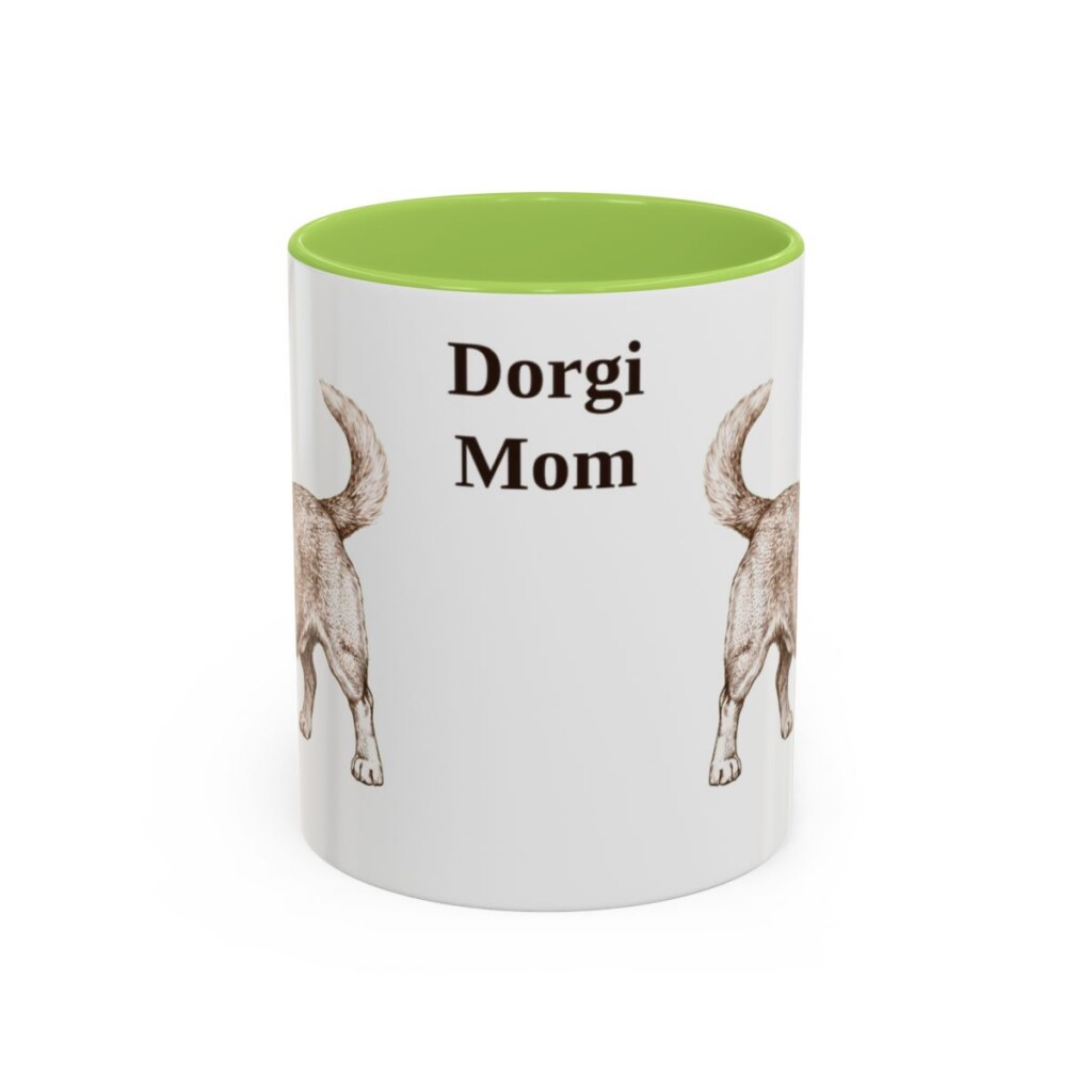 11oz Dorgi Dog Mom Mug, Light Green, front view