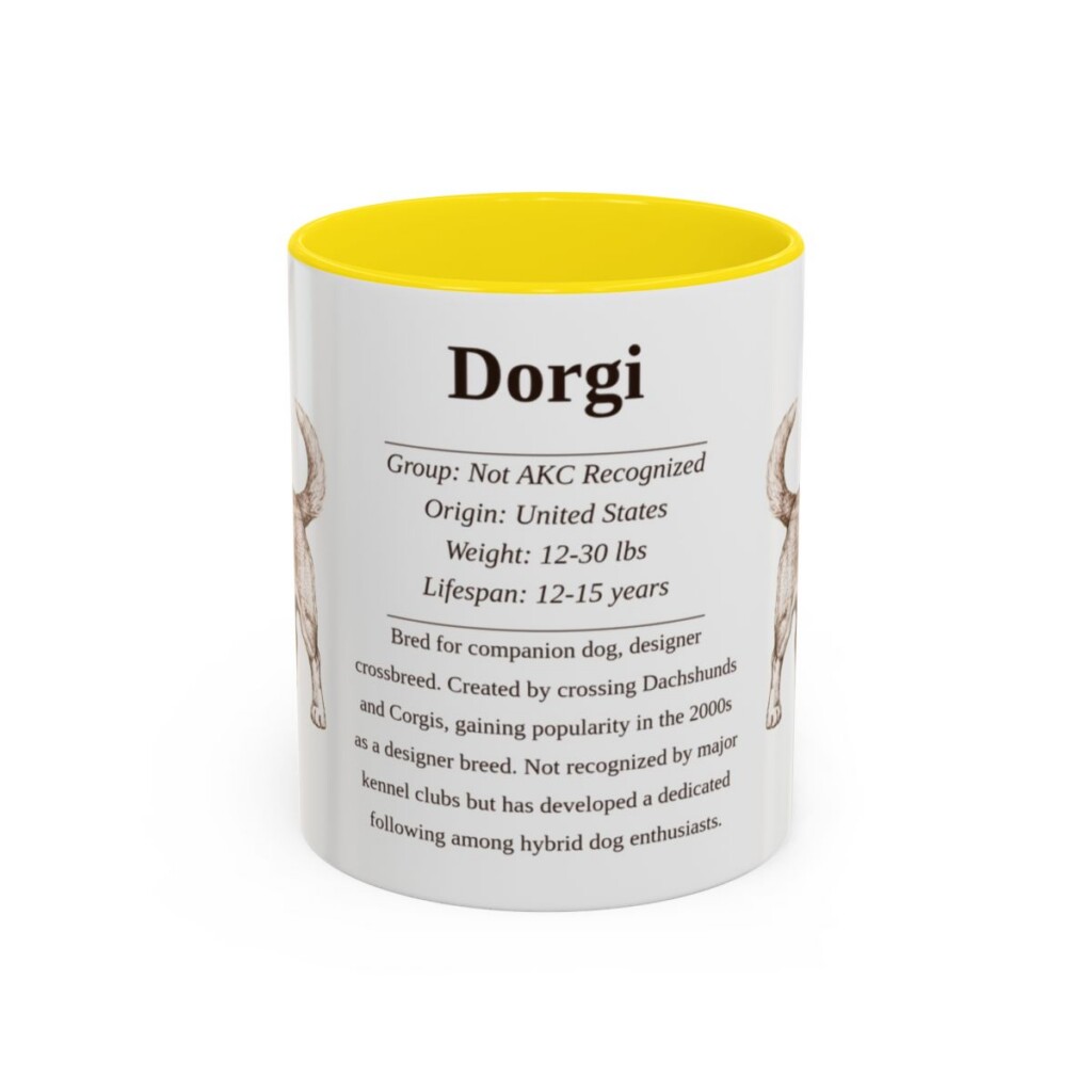 11oz Dorgi Mug, Yellow, front view