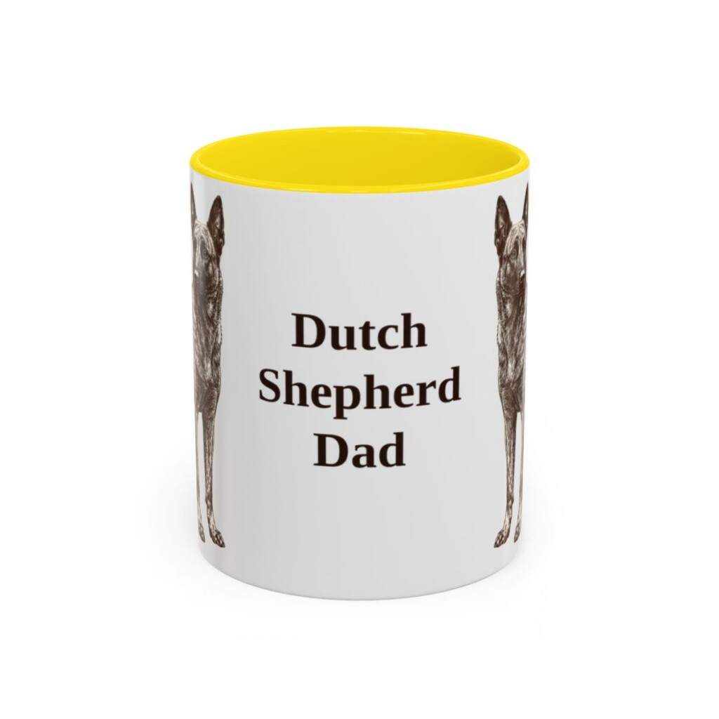 11oz Dutch Shepherd Dog Dad Mug, Yellow, front view
