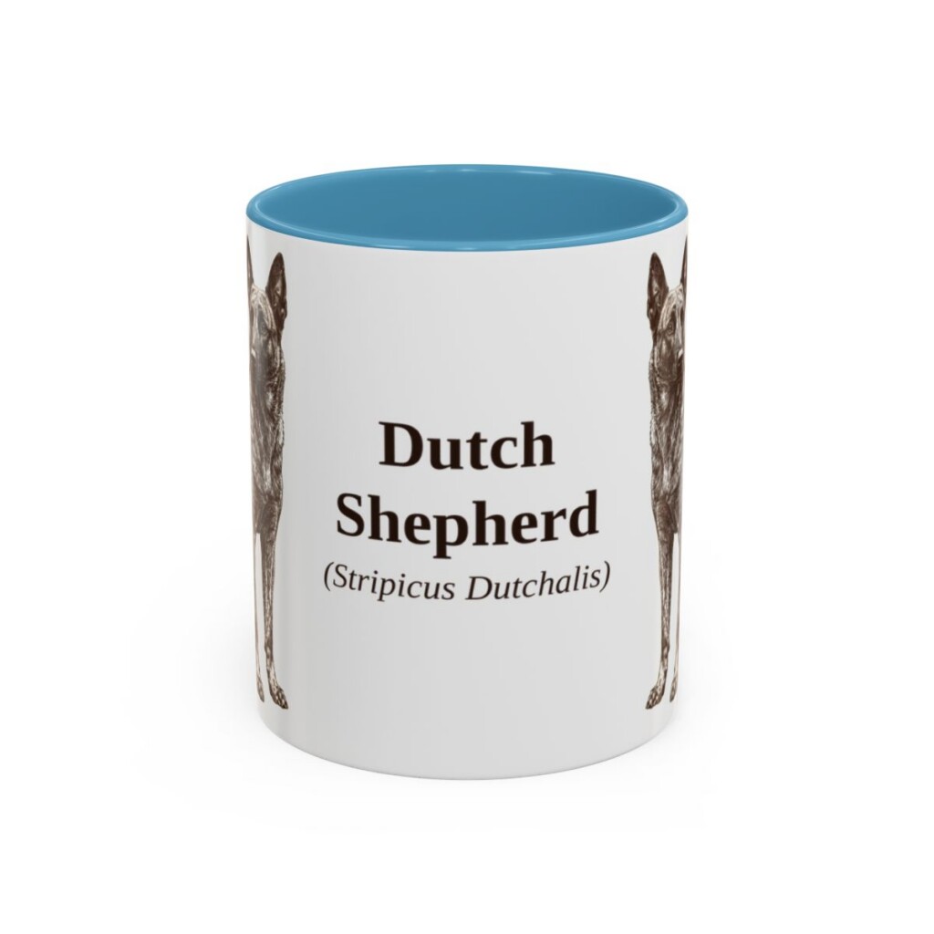 11oz Dutch Shepherd Latin Mug, Light Blue, front view