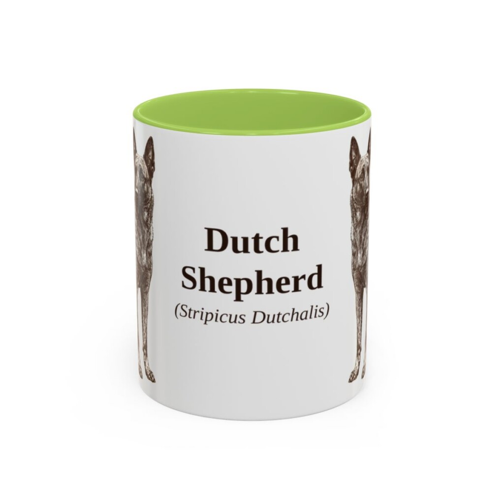 11oz Dutch Shepherd Latin Mug, Light Green, front view
