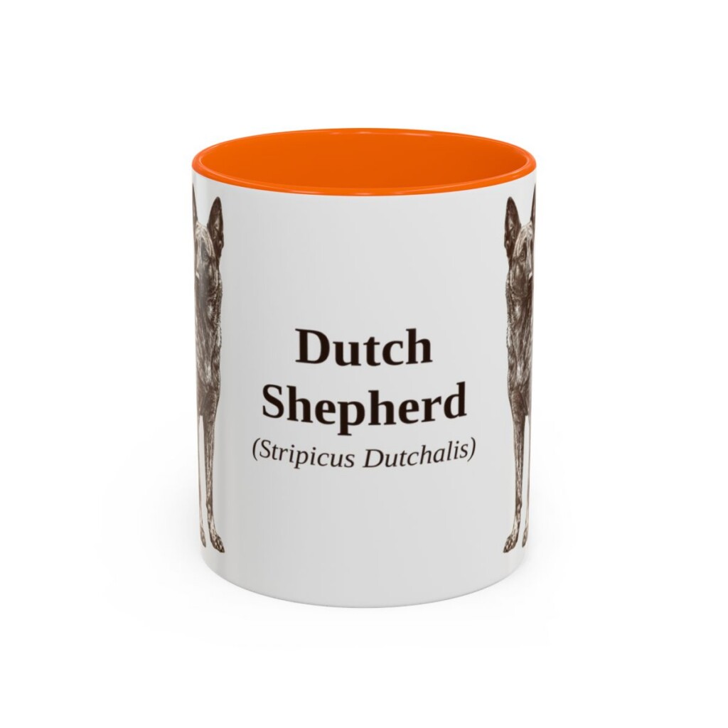 11oz Dutch Shepherd Latin Mug, Orange, front view
