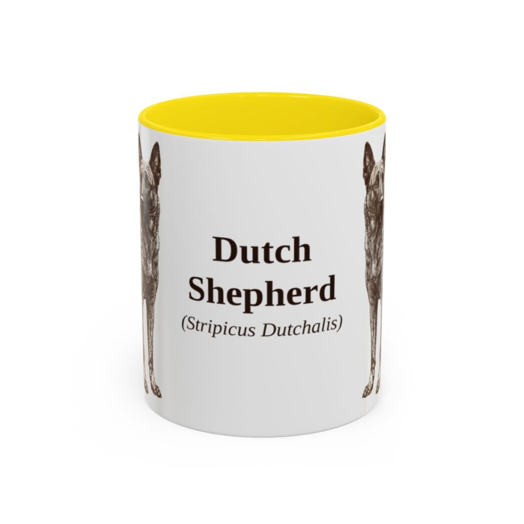 11oz Dutch Shepherd Latin Mug, Yellow, front view