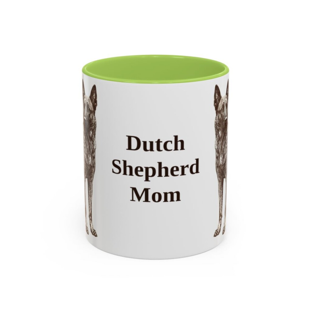 11oz Dutch Shepherd Dog Mom Mug, Light Green, front view